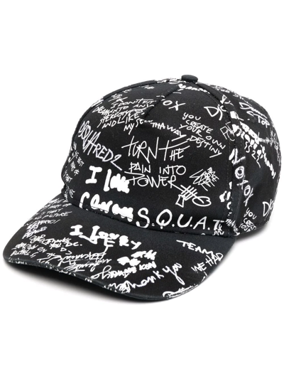 Dsquared2 Graffiti Logo-print Baseball Cap In Schwarz