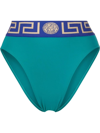 Versace Greca Band High Waisted Bikini Bottom In Blau