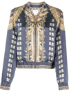 Camilla Graphic-print Silk Bomber Jacket In Blue