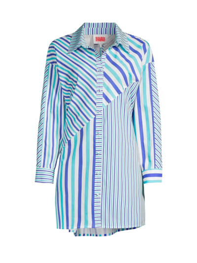 Solid & Striped The Emerson Mixed-stripe Short Shirting Dress In Blue-med