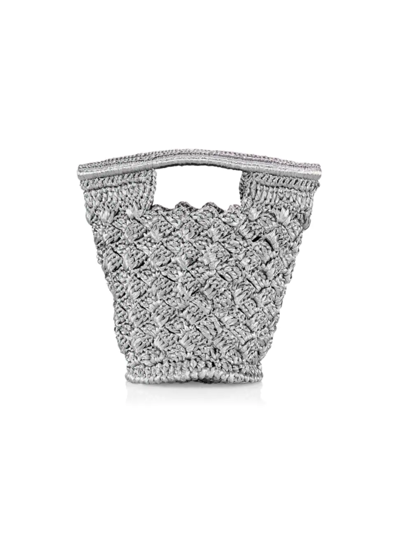 Carrie Forbes Naomi Woven Faux Leather Top-handle Bag In Silver
