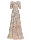 Teri Jon By Rickie Freeman Floral Embroidered Gown In Blush Multi