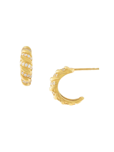 Adinas Jewels Mini 14k Gold-plated & Cubic Zirconia Pavé Braided Hoops