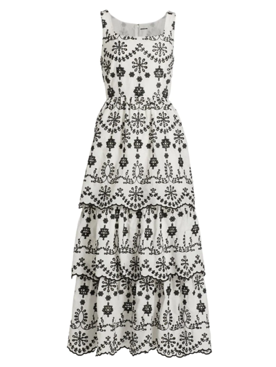 Elie Tahari Embroidered Tiered Maxi Dress In Sky White Noir | ModeSens