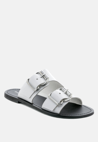 Rag & Co Kelly White Flat Sandal With Buckle Straps