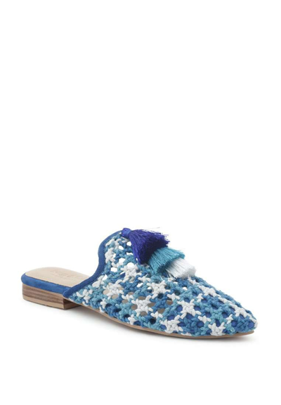 Rag & Co Mariana Blue Woven Flat Mules With Tassels