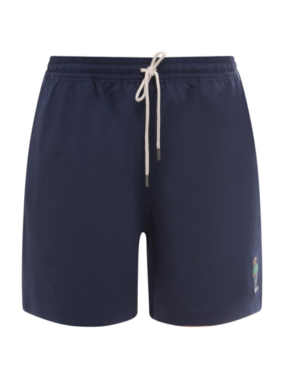 Polo Ralph Lauren Polo Bear Embroidered Swim Trunks In Blue