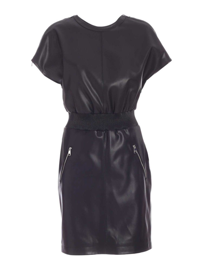 Karl Lagerfeld Zippered Hip Pockets Crewneck Dress In Black