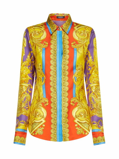 Versace Baroque Printed Long Sleeved Buttoned Shirt In Multi