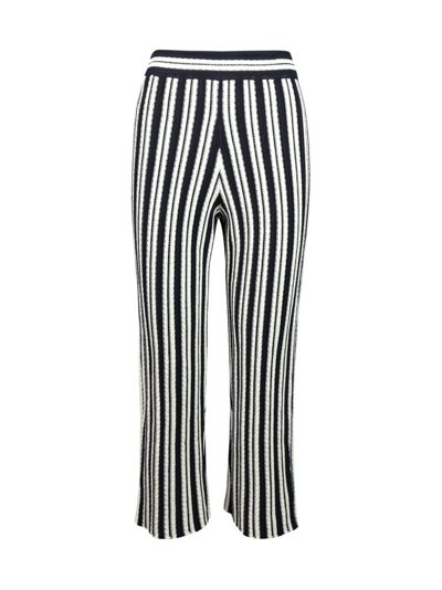 Jil Sander High Waist Striped Rib Knit Cotton Trousers In White