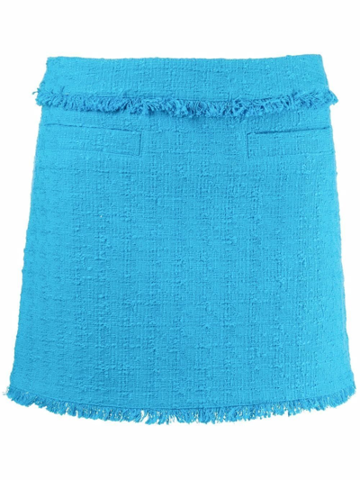 Proenza Schouler White Label Fringed Cotton-blend Tweed Mini Skirt In Dark Turquoise