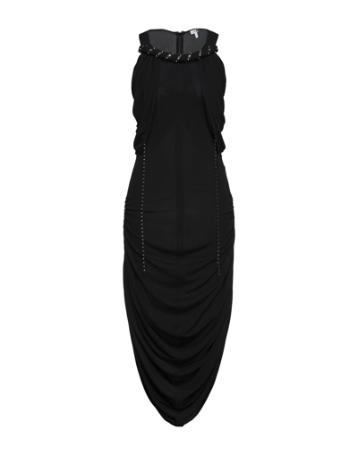 Loewe Cold-shoulder Ruched Midi Dress W/ Twisted Chain In Black
