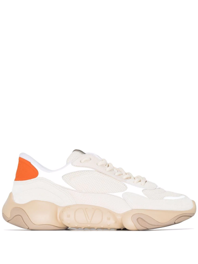 Valentino Garavani Bubbleback Leather Low Sneakers In Beige,white,orange