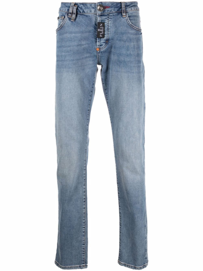 Philipp Plein Supreme Skull Straight-leg Jeans In Blue