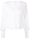 Frame Ruched Button Front Cotton Blouse In Blanc