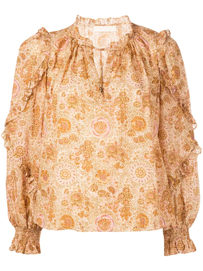 Ulla Johnson Floral Print Manet Blouse In Brown