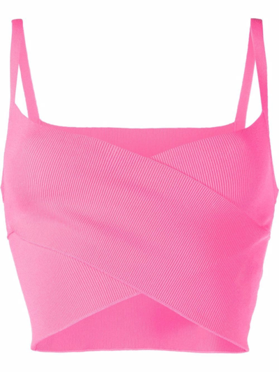 Msgm Cross-strap Cropped Top In Pink