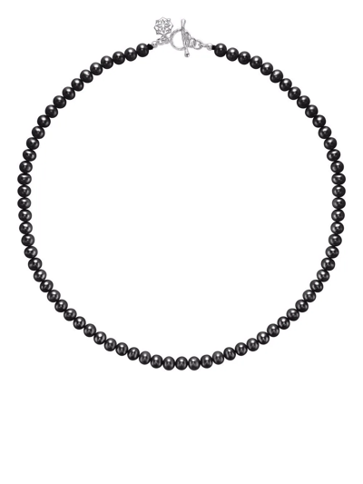 Dower & Hall Medium Black Freshwater Pearl Necklace In Silber