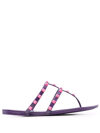 Valentino Rockstud Flat Sandals In Violett
