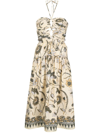 Ulla Johnson Ella Halterneck Floral Print Cotton Midi Dress In Nude