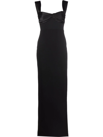 Solace London Calluna Ruched Satin-trim Maxi Dress In Black | ModeSens
