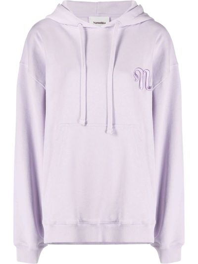 Nanushka Logo-embroidered Organic Cotton Hoodie In Violett