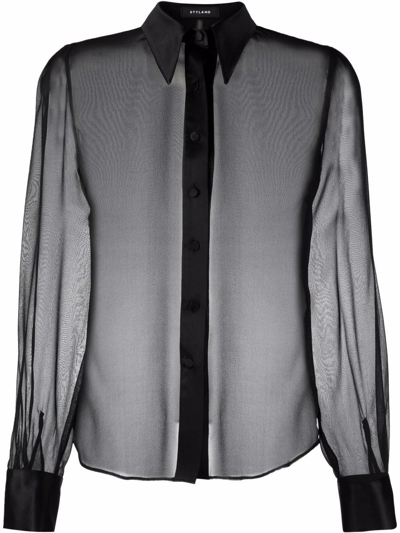 Styland Sheer Long-sleeve Shirt In Schwarz