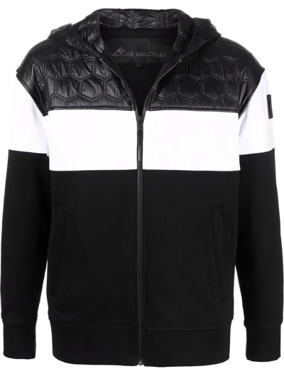 Moose Knuckles Navarre Quilted-panel Cotton-jersey And Shell Hooded Jacket In Black