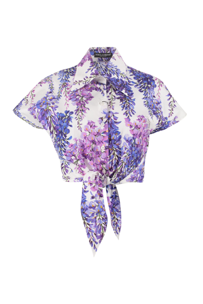 Dolce & Gabbana Short Wisteria Print Blouse In White