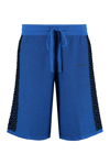 Versace La Greca Drawstring Knitted Shorts In Blue