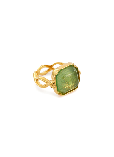 Goossens 'cabochons' Tinted Crystal 24k Gold-plated Ring In Green,metallic