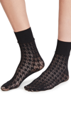 WOLFORD WOLFORD LADIES BLACK DYLAN HOUNDSTOOTH NET SOCKS