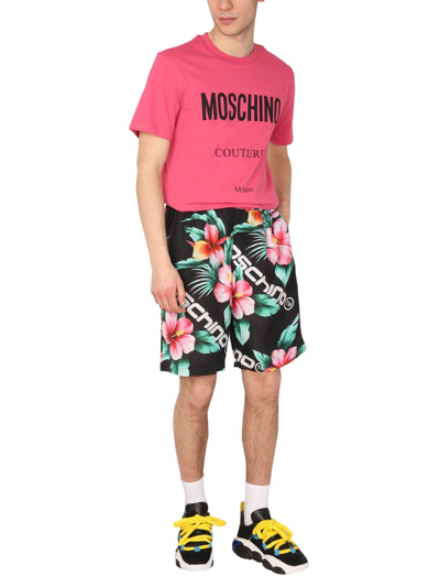 Moschino Black Hibiscus Print Swim Shorts In Multi