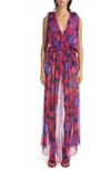 ISABEL MARANT ALSAW ABSTRACT FLORAL SILK MAXI DRESS