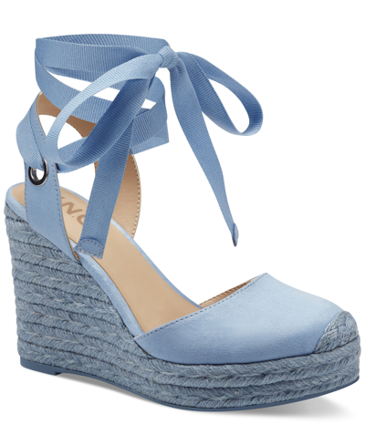 Inc International Concepts Women's Maisie Lace-up Espadrille Wedge Sandals, Created For Macy's In Light Blue Micro