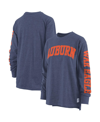 PRESSBOX WOMEN'S PRESSBOX NAVY AUBURN TIGERS PLUS SIZE TWO-HIT CANYON LONG SLEEVE T-SHIRT