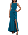 Betsy & Adam Petite Ruffled Boat-neck Gown In Azure