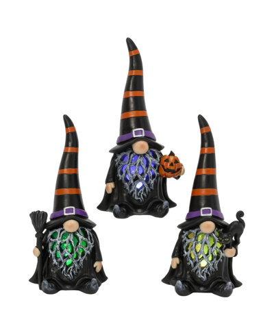 Gerson International 8.6" Battery Operated Lighted Halloween Gnome With Timer Set, 3 Pieces In Multicolor