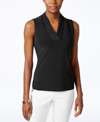 Anne Klein Triple Pleat V-neck Jersey Top In Black