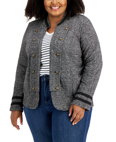 Tommy Hilfiger Plus Size Military Band Jacket In Black Multi