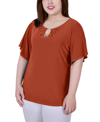 Ny Collection Plus Size Short Flutter Sleeve Knit Top In Rooibos Tea
