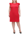 Tommy Hilfiger Plus Size Sheath Flutter Sleeve Dress In Scarlet