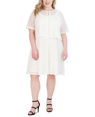 Robbie Bee Plus Size 2-pc. Crochet Jacket & Dress Set In White