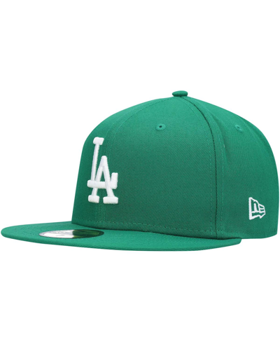 NEW ERA MEN'S NEW ERA GREEN LOS ANGELES DODGERS LOGO WHITE 59FIFTY FITTED HAT