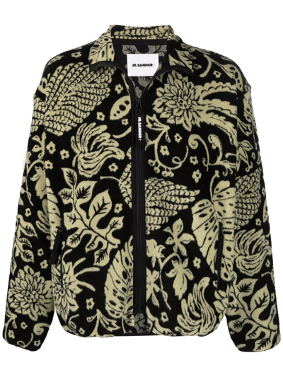 Jil Sander Printed Cotton-blend Fleece Jacket In Green