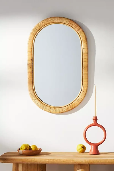 Anthropologie Rattan Lozenge Mirror In Beige