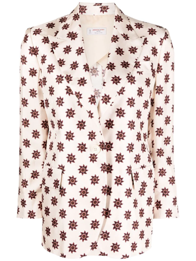 Alberto Biani Geometric-pattern Silk Blazer In Nude