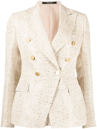 Tagliatore Double-breasted Sequin-embellished Blazer In Neutral