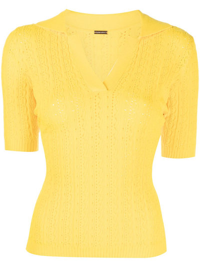 Adam Lippes Pointelle Knit Polo Jumper In Citron