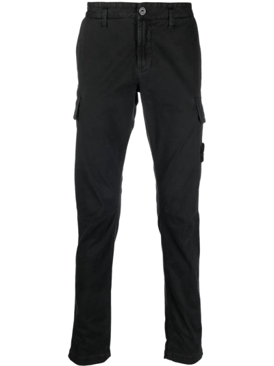 Stone Island Compass-patch Straight-leg Trousers In Black